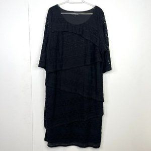 Lori M Collection Dress Plus Size 3X Black 3/4 Sleeve Layered Tiered Lace